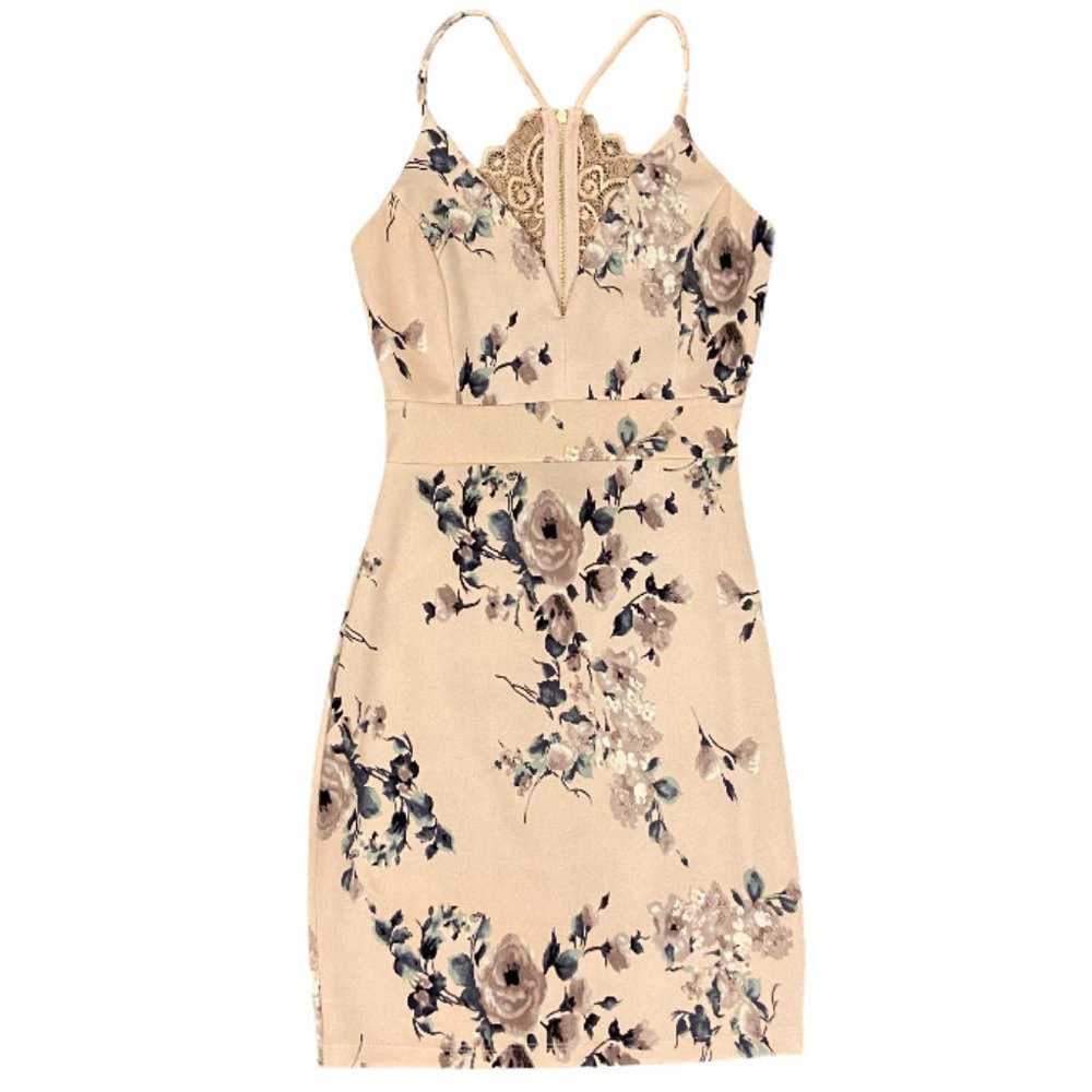 NWOT Dainty Hooligan Boutique Bodycon Floral Pink Dress Lace Detail Open Back
